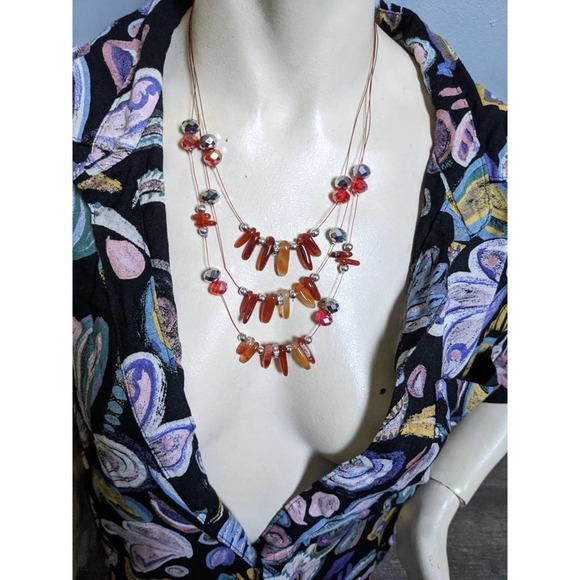 Vintage Carnelian Rhinestone Necklace - Picture 2 of 10